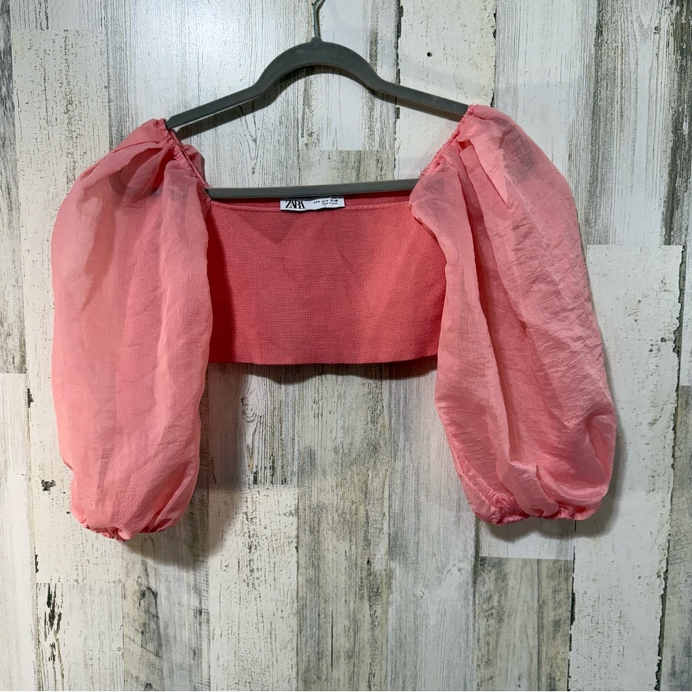 Zara Coral Puff Sleeve Blouse
